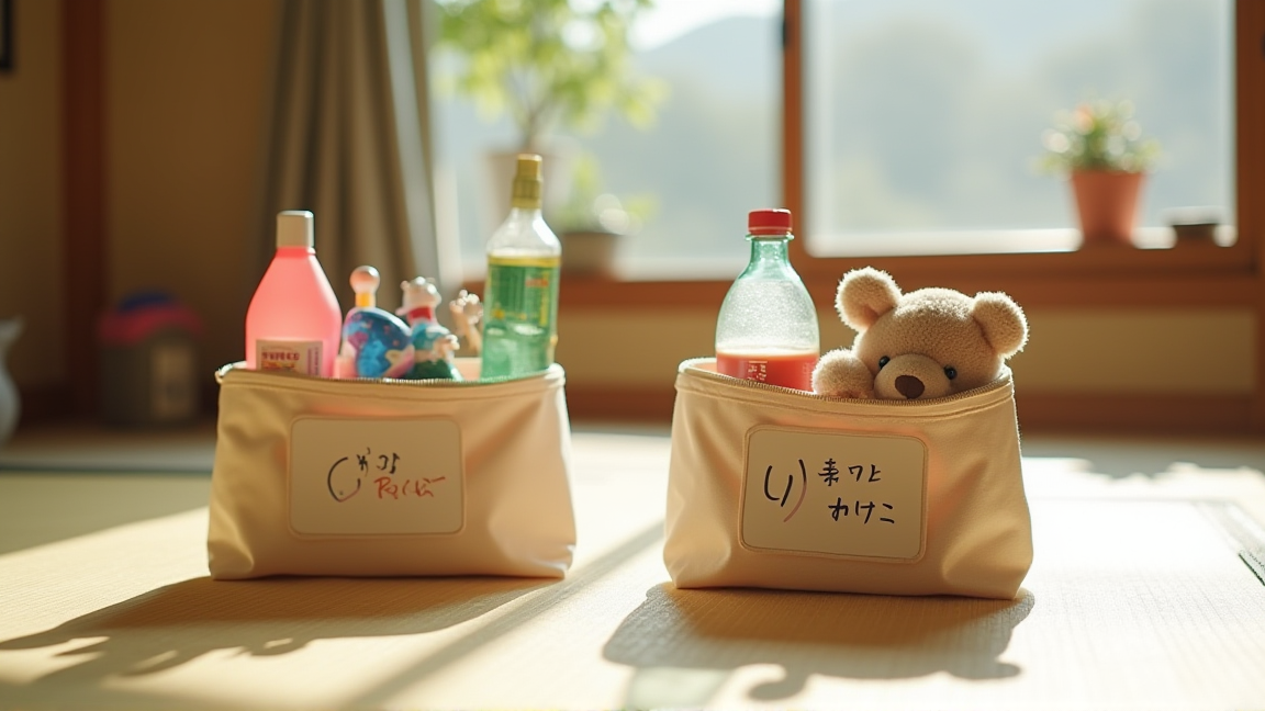 子どもと高齢者向けに分けられた防災ポーチ