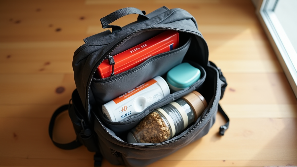 ポーチで仕分けされた防災袋の中身