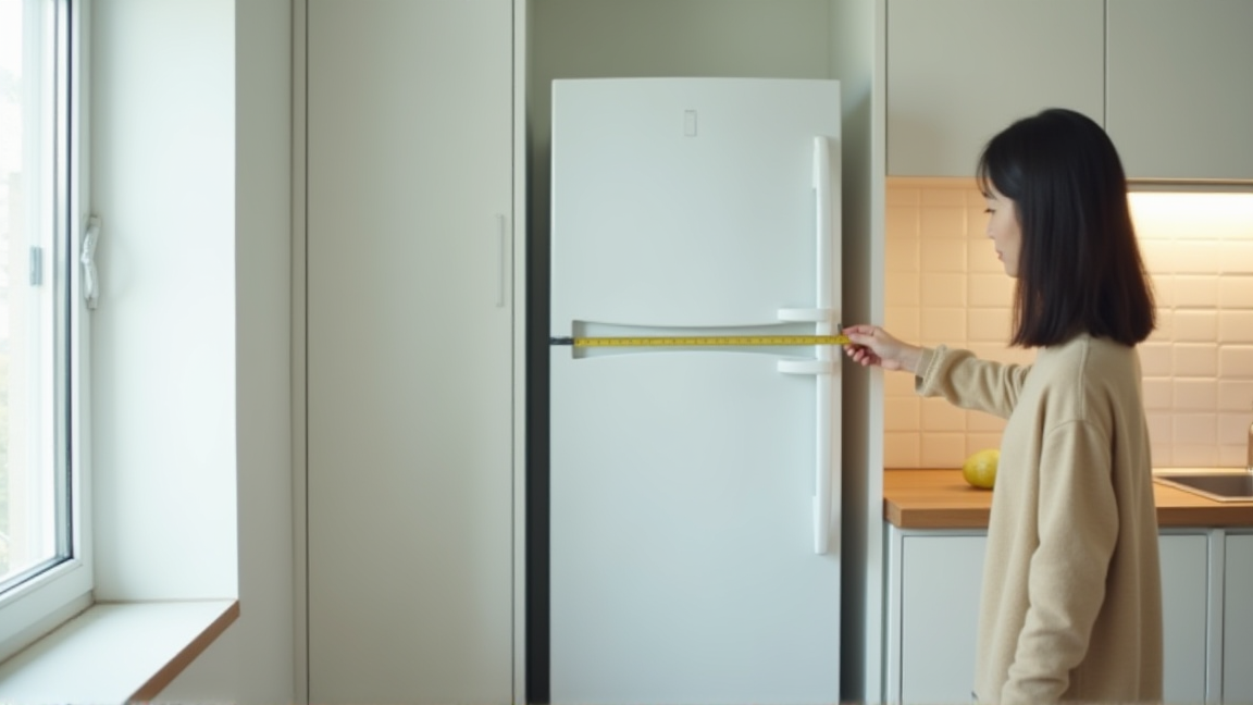 冷蔵庫の背面と壁のすき間を確認する様子