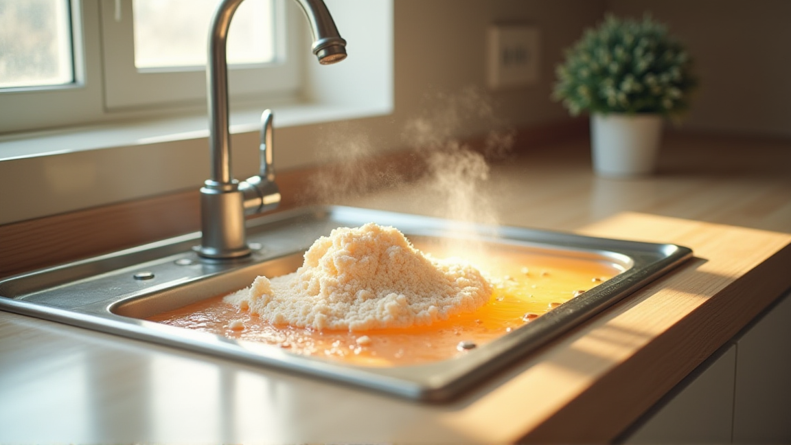 シンクで換気扇のフィルターを浸け置きする様子