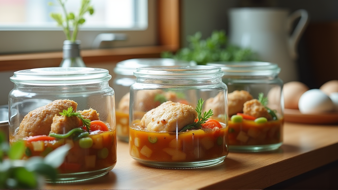 作り置き容器に料理を詰めていく様子