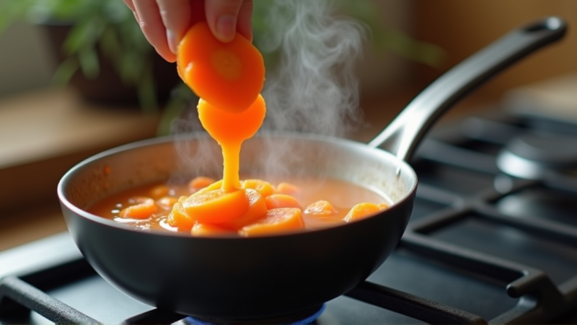 凍ったままのにんじんを鍋に入れて加熱する様子