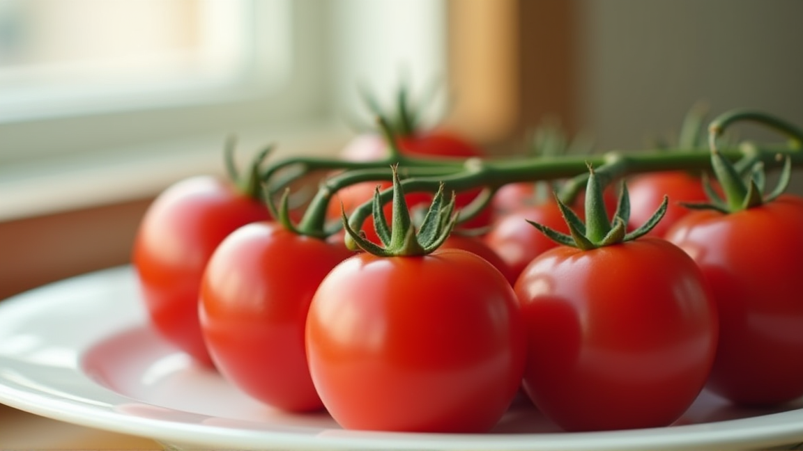 赤いトマトをヘタを下にして保存する様子