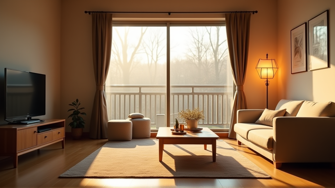 冬のマンションで快適に暮らす家族のリビング