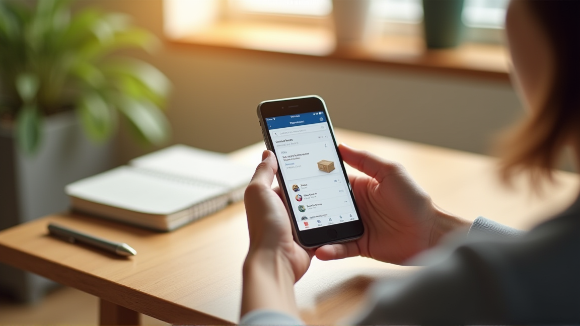 スマートフォンで追跡番号を確認している手元