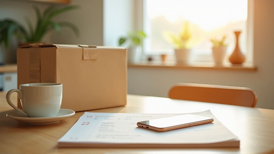 家の電卓の横に伝票と電話を置いて問い合わせする様子