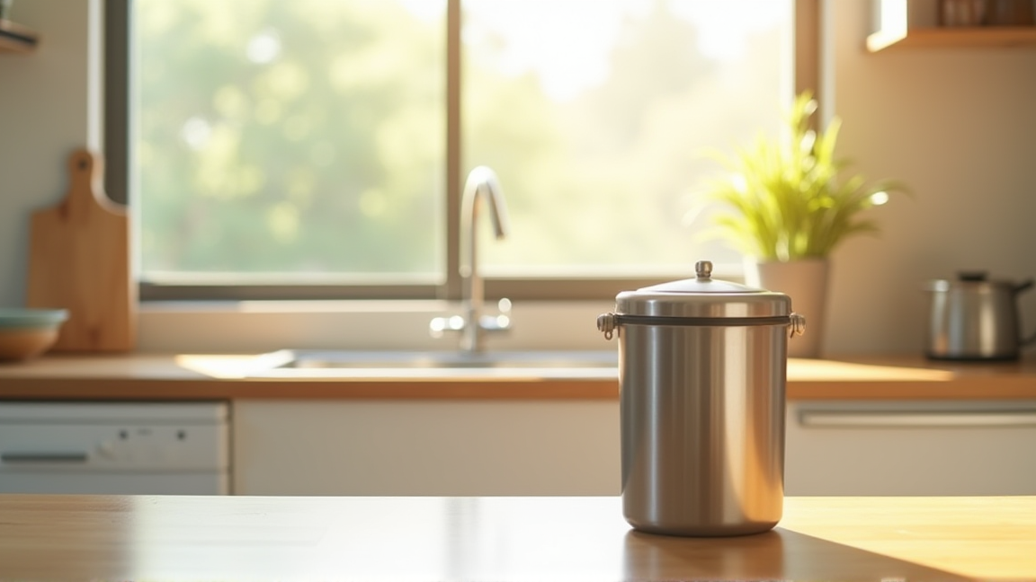 夏のキッチンで生ゴミを処理するゴミ箱の様子