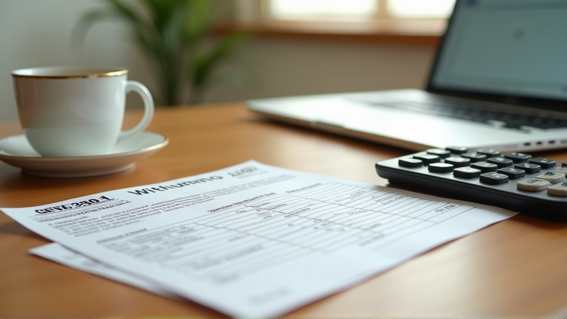 源泉徴収票とノートパソコンを並べて家計を確認する机の上