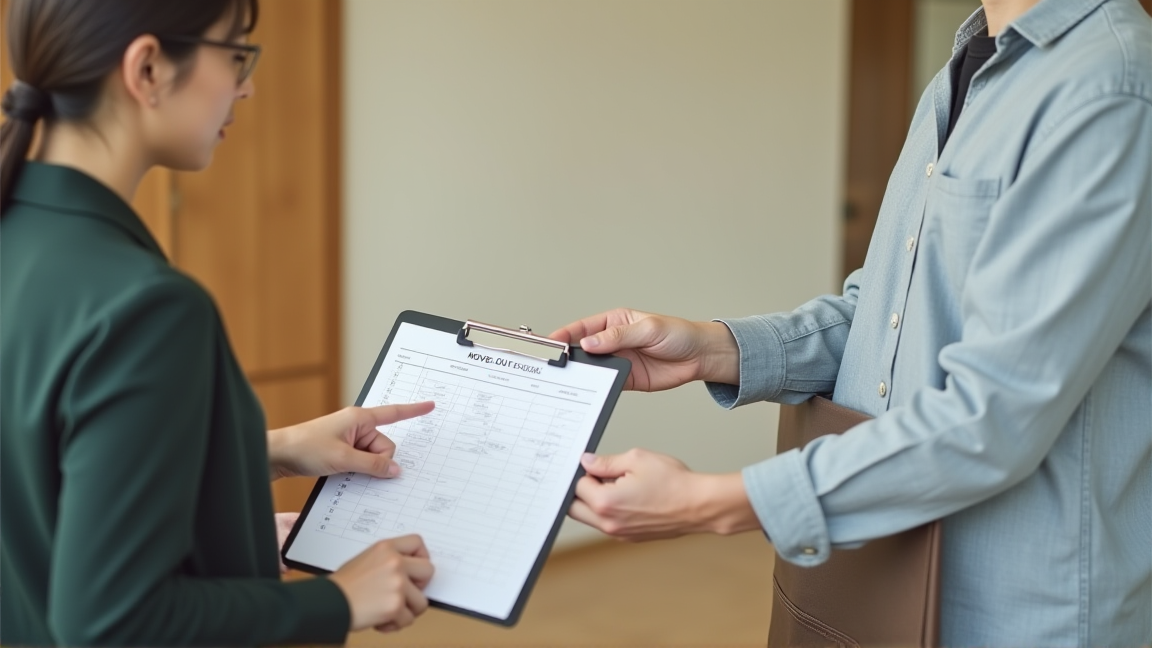 退去立会いで書類を指さし確認する様子