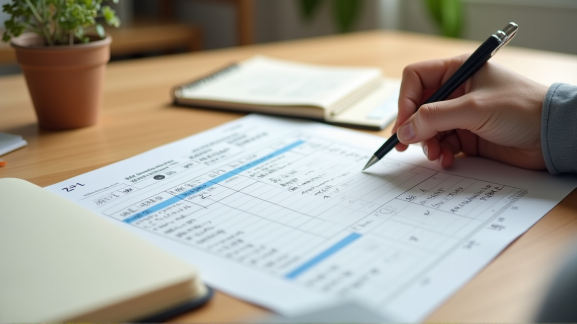 電気代の請求書と家計ノートを広げて確認する様子