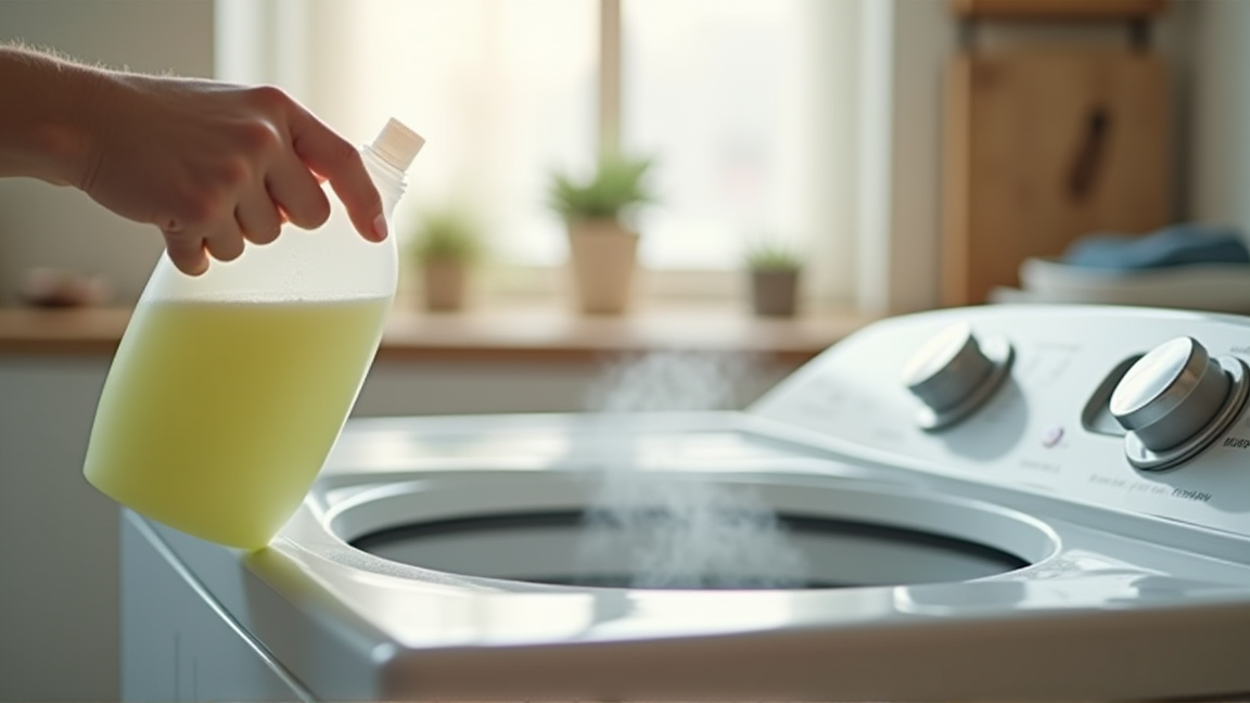 洗濯槽クリーナーを縦型洗濯機に投入する手元