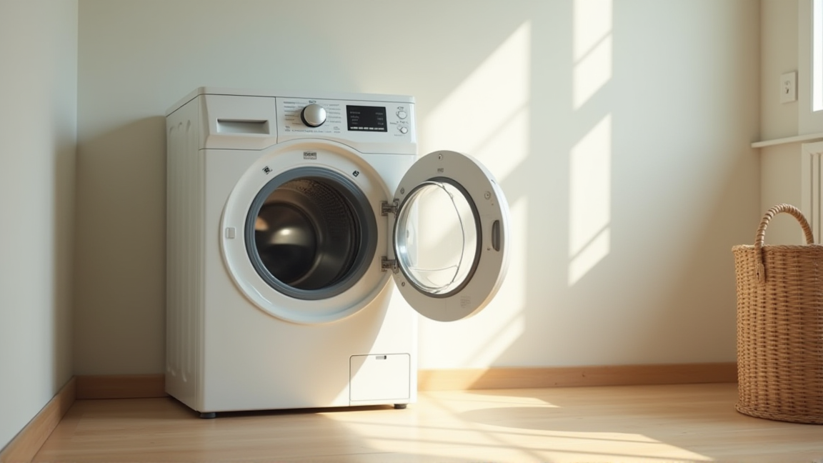 掃除後の洗濯機の扉を開けて乾燥させる様子