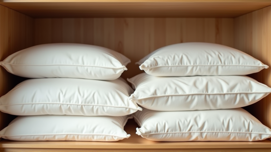 クローゼットに畳まれた予備の枕カバー