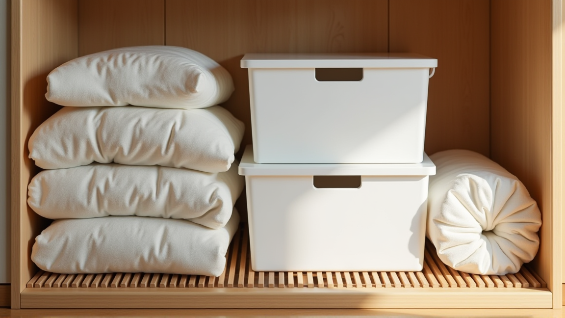 押し入れに除湿剤とすのこを組み合わせた収納