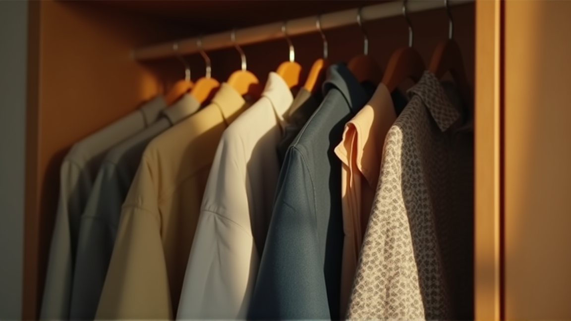 ハンガーに掛けた衣類の間に設置された防虫剤