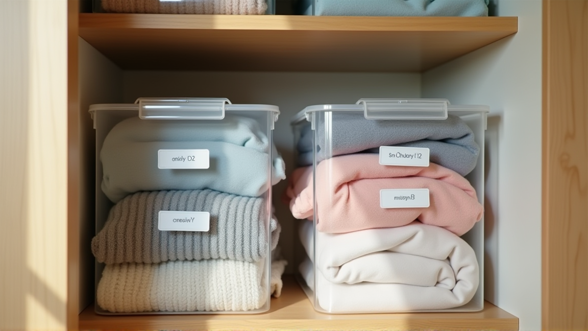 季節ごとに整理された衣類と除湿剤