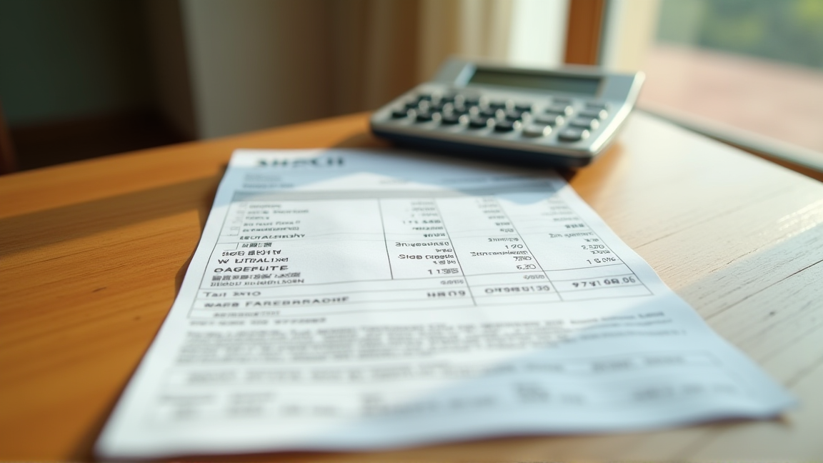 キッチン横で検針票を見ながらガス代を確認する様子