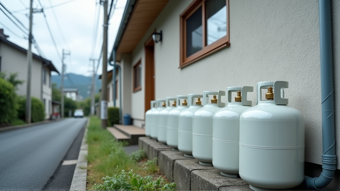 住宅の外に設置されたプロパンガスのボンベ
