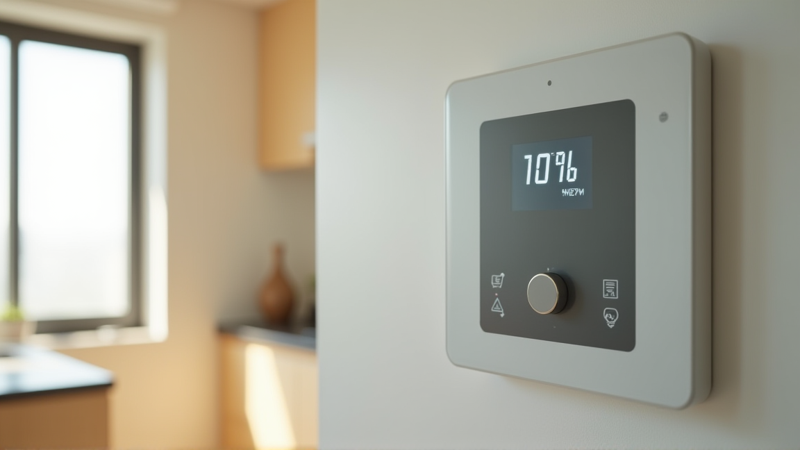 最新の給湯器のリモコンで温度設定を変えている様子