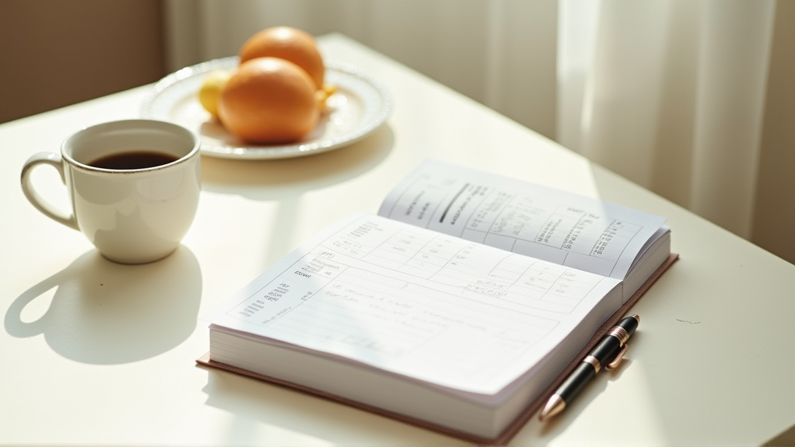 ダイニングテーブルで家計簿とガス代の明細を見比べる光景