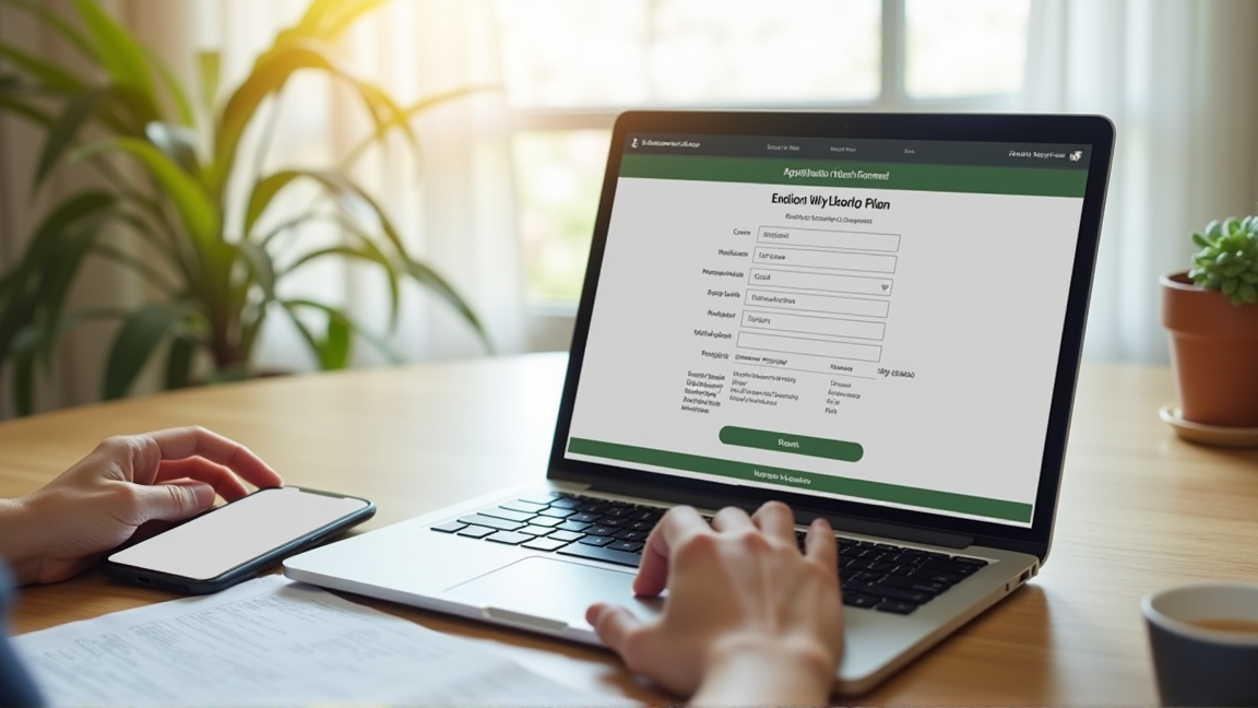 ノートパソコンで電力会社の申込みフォームに入力している手元
