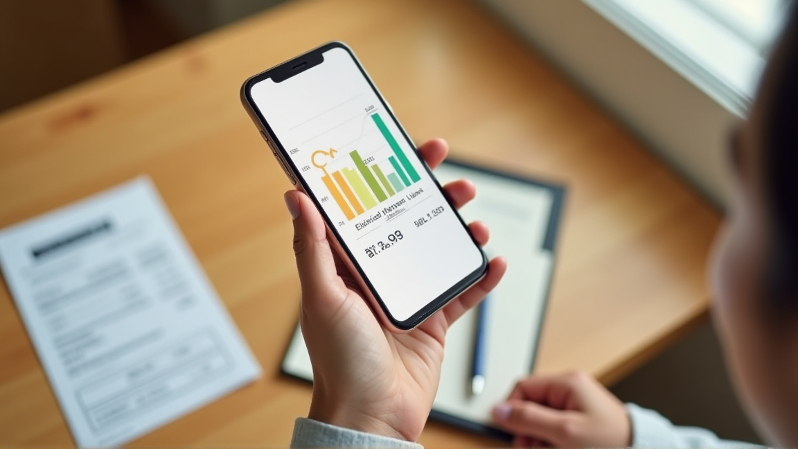 スマートフォンのマイページで電気使用量のグラフを確認している手元