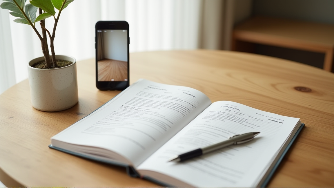 賃貸契約書とフローリングの傷のメモを並べて確認する様子