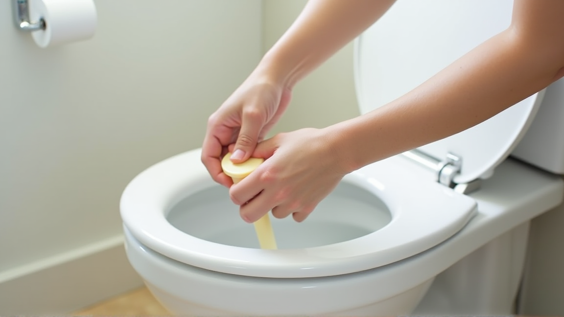 トイレでラバーカップを使う手元