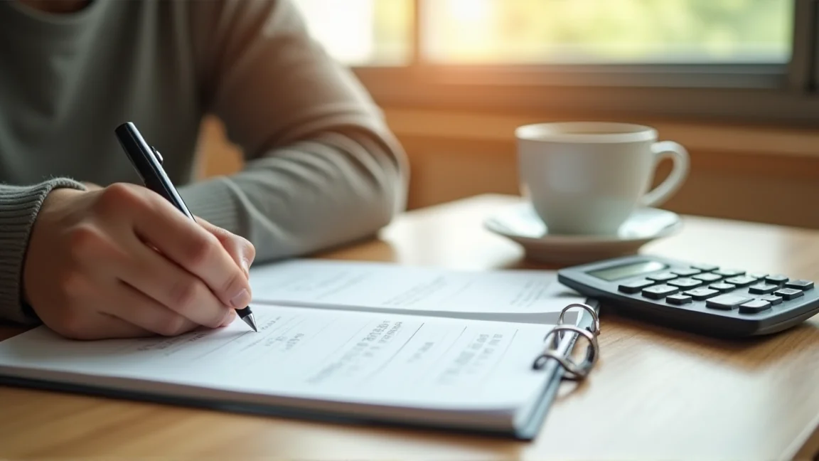 ノートに出口戦略のメモを書き込む手元