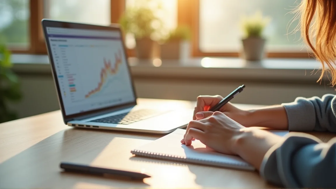 値動きのグラフを見ながらメモをとる