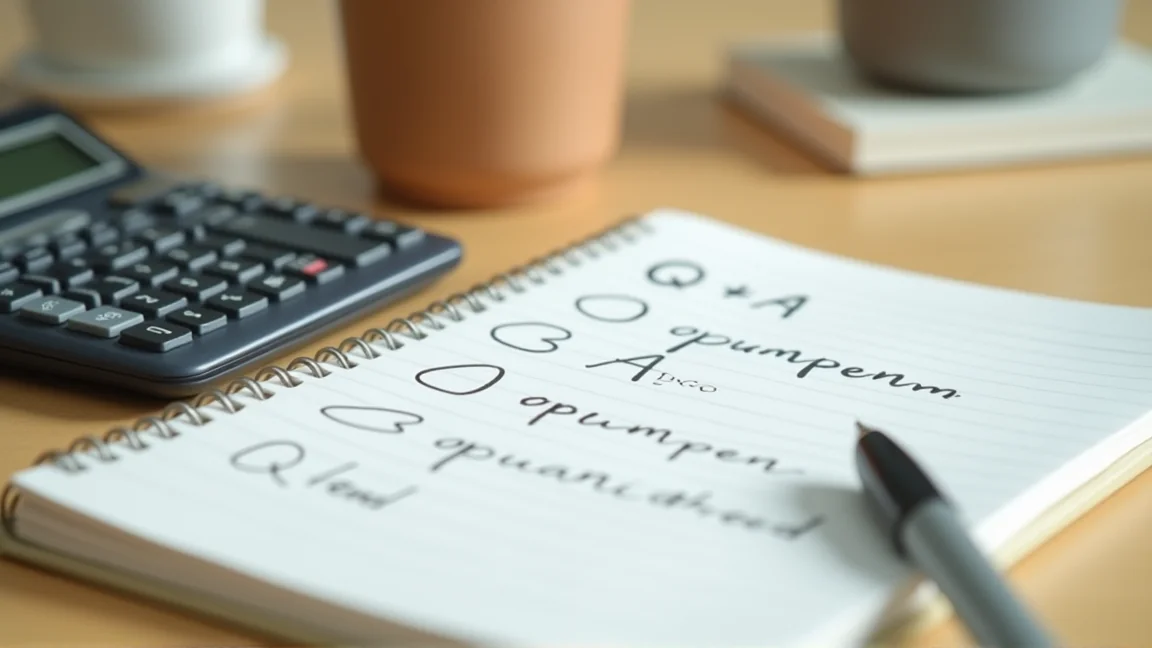 メモ帳と電卓でよくある質問を書き出す机