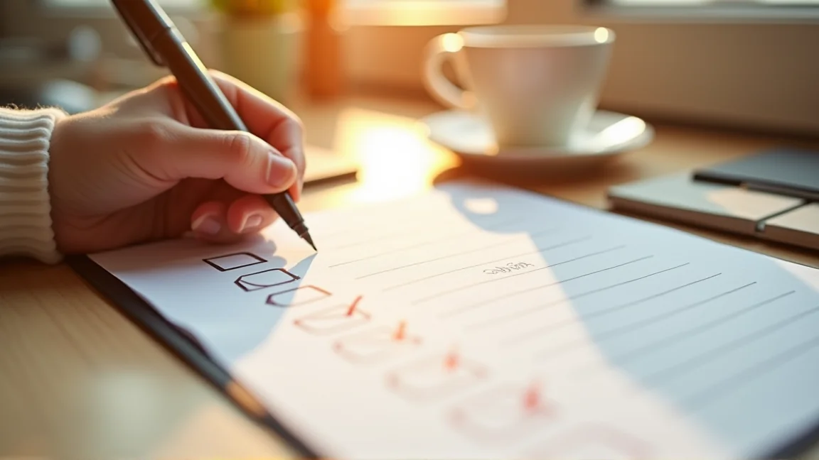 手続きを終えてチェックリストに印をつける手元