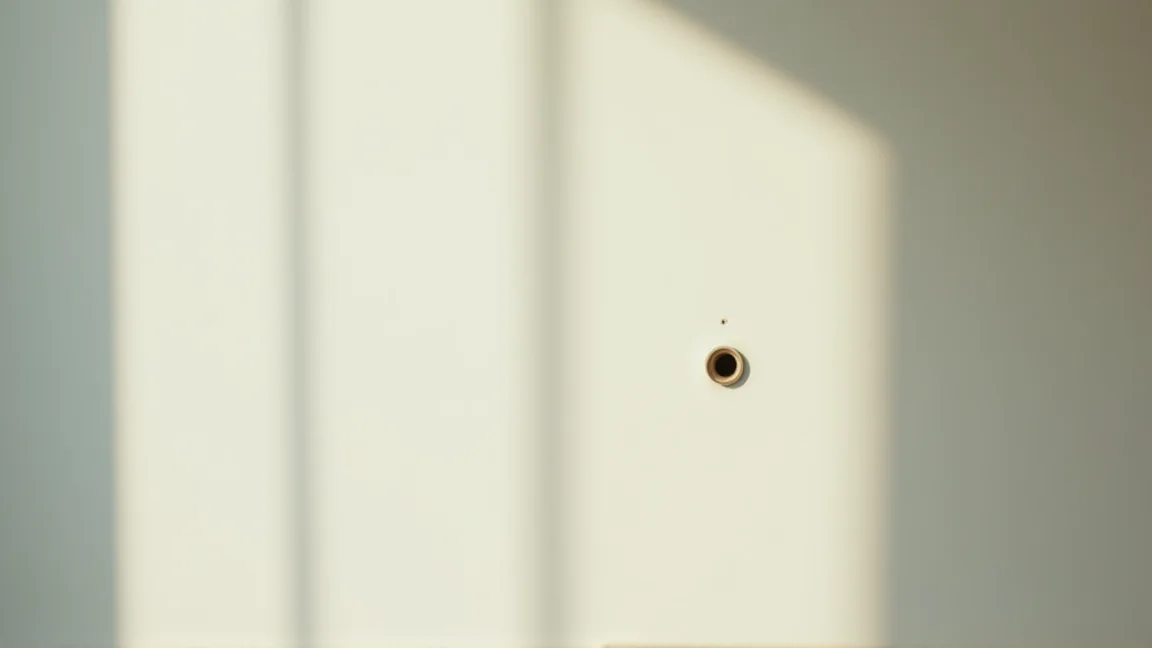 賃貸の白い壁に残った画鋲の跡を確認する様子