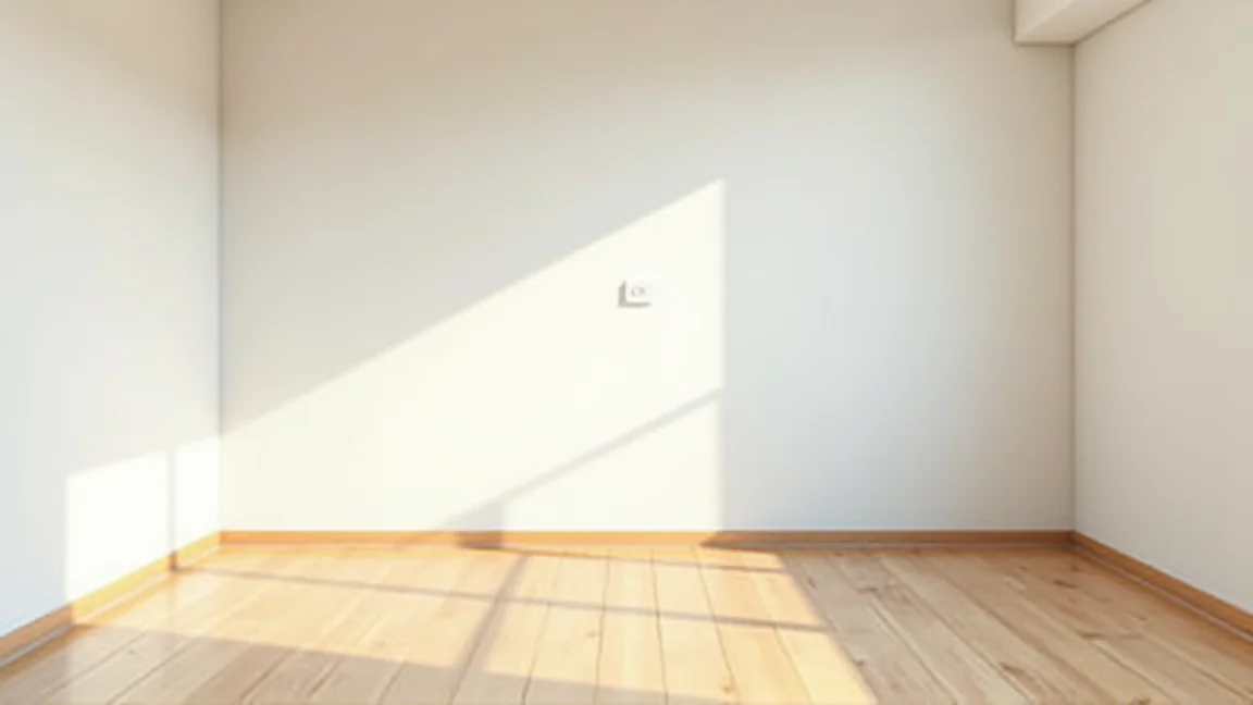 賃貸の部屋で補修後の壁を少し離れて確認している様子