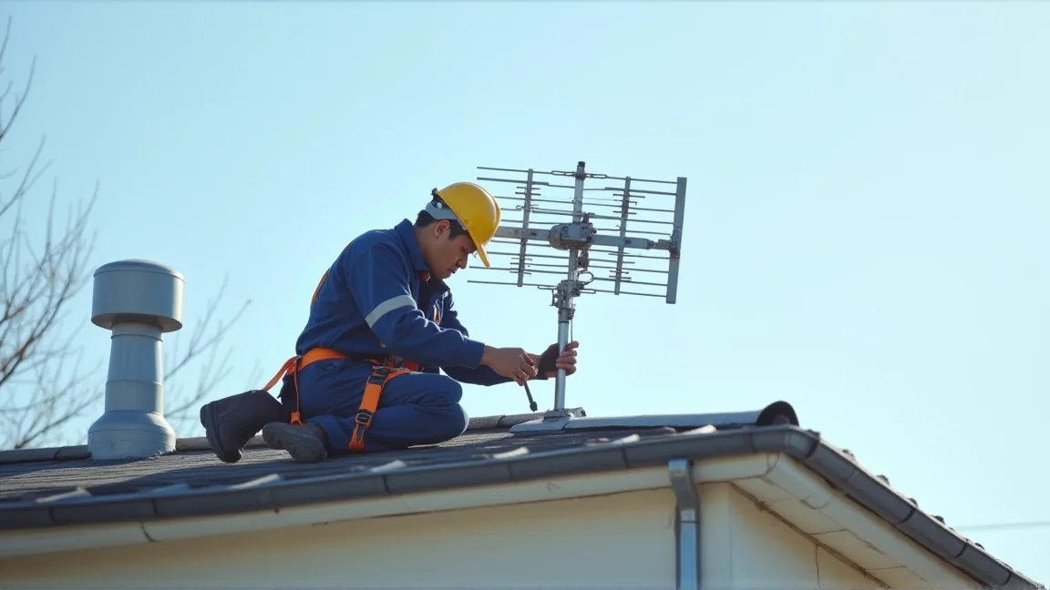 アンテナ工事をする作業員
