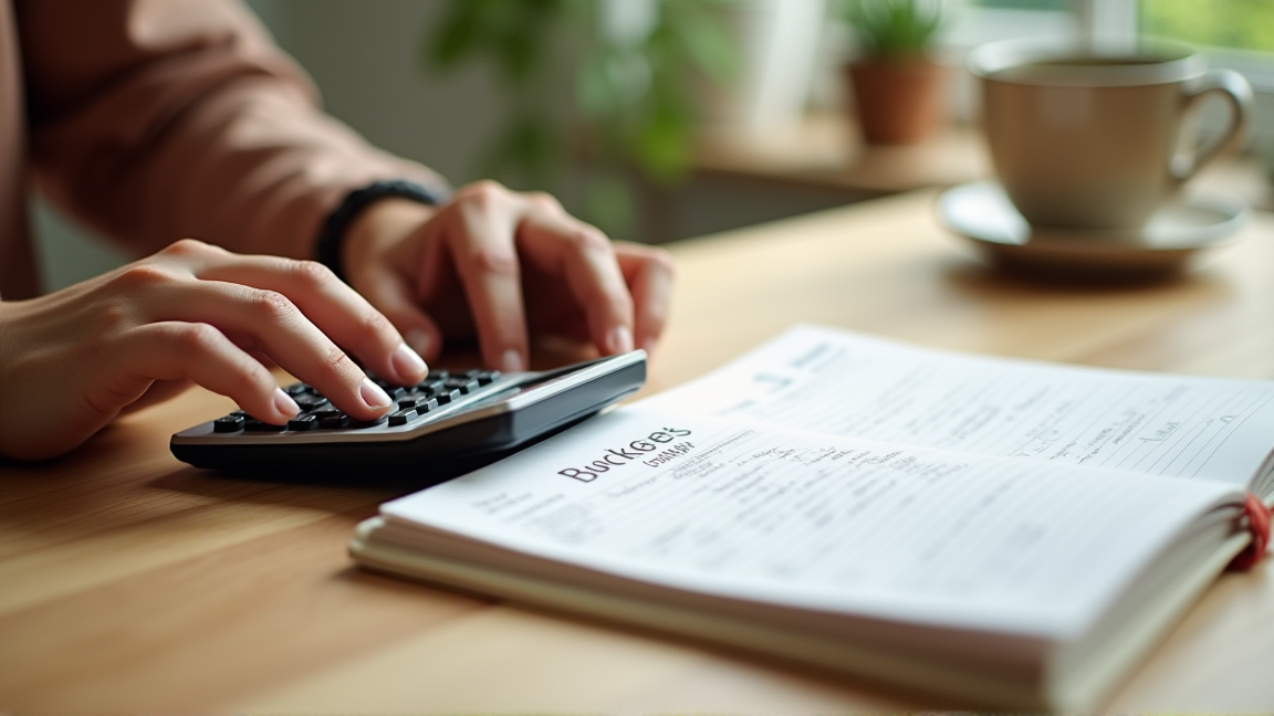 ノートと電卓で家計を見直す手元