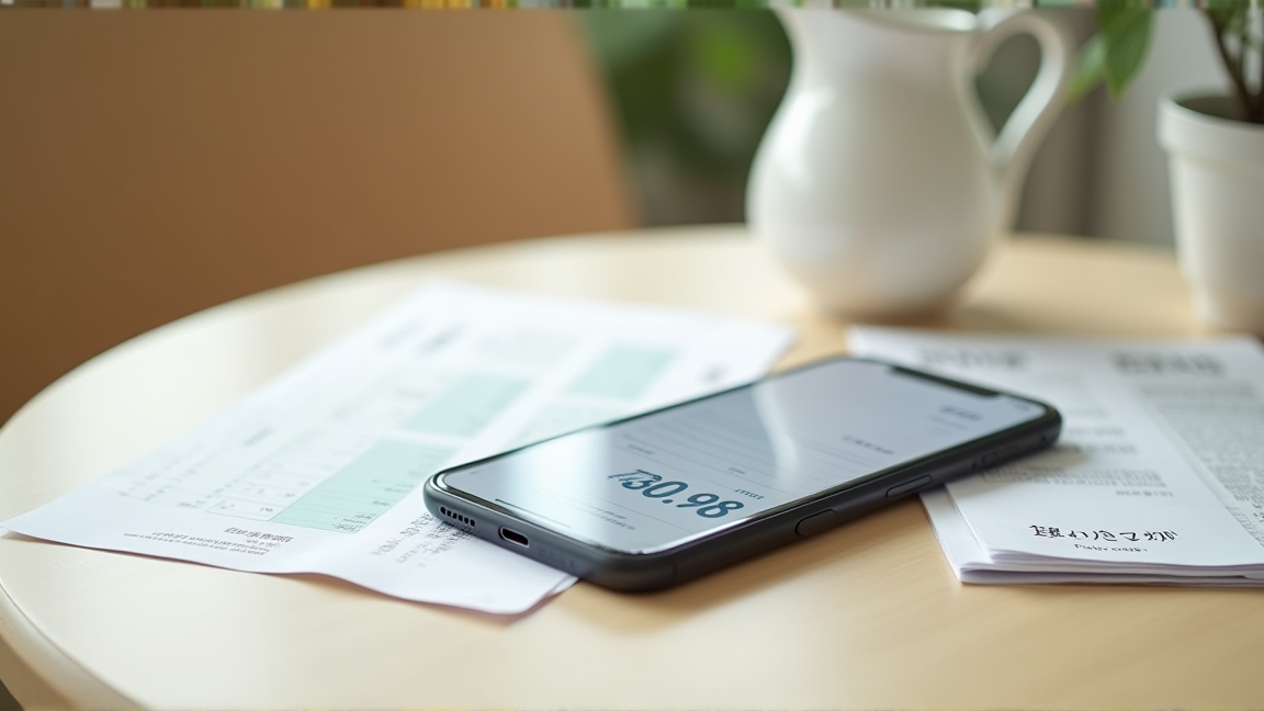 銀行アプリと紙の明細を並べて確認する様子