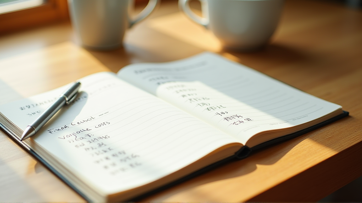 ノートに固定費と変動費を書き分けた家計プランのページ