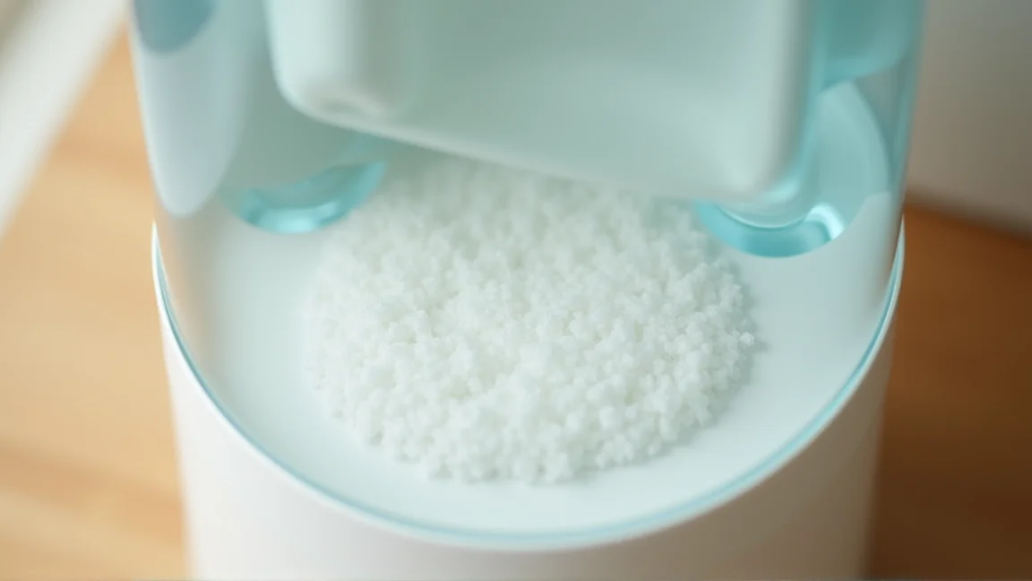 加湿器のタンク内部に付いた白いカルキ汚れのアップ