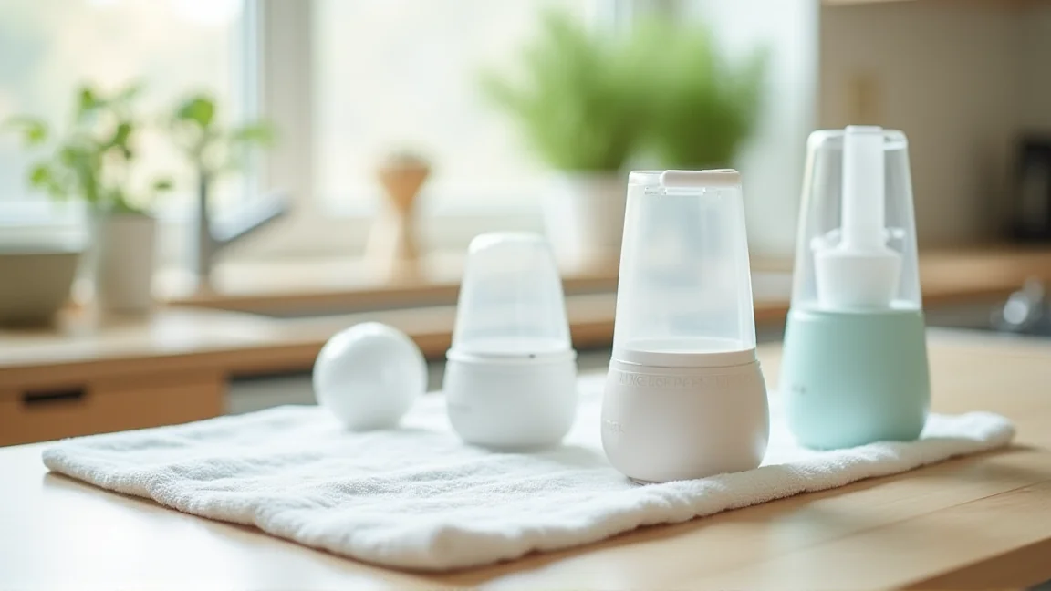 きれいに乾いた加湿器のパーツが並べられた様子