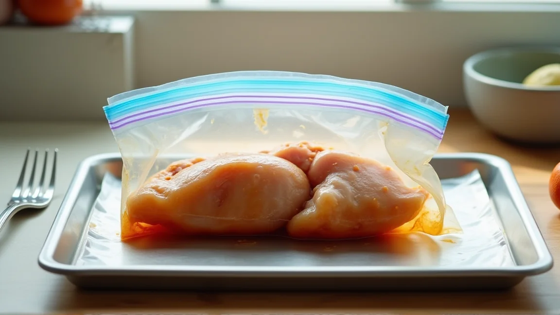 冷凍用保存袋に入れた下味冷凍の鶏もも肉