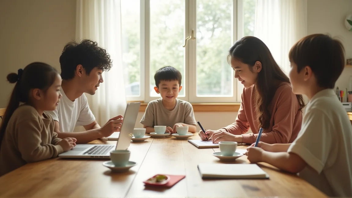家族でふるさと納税の計画を立てる様子