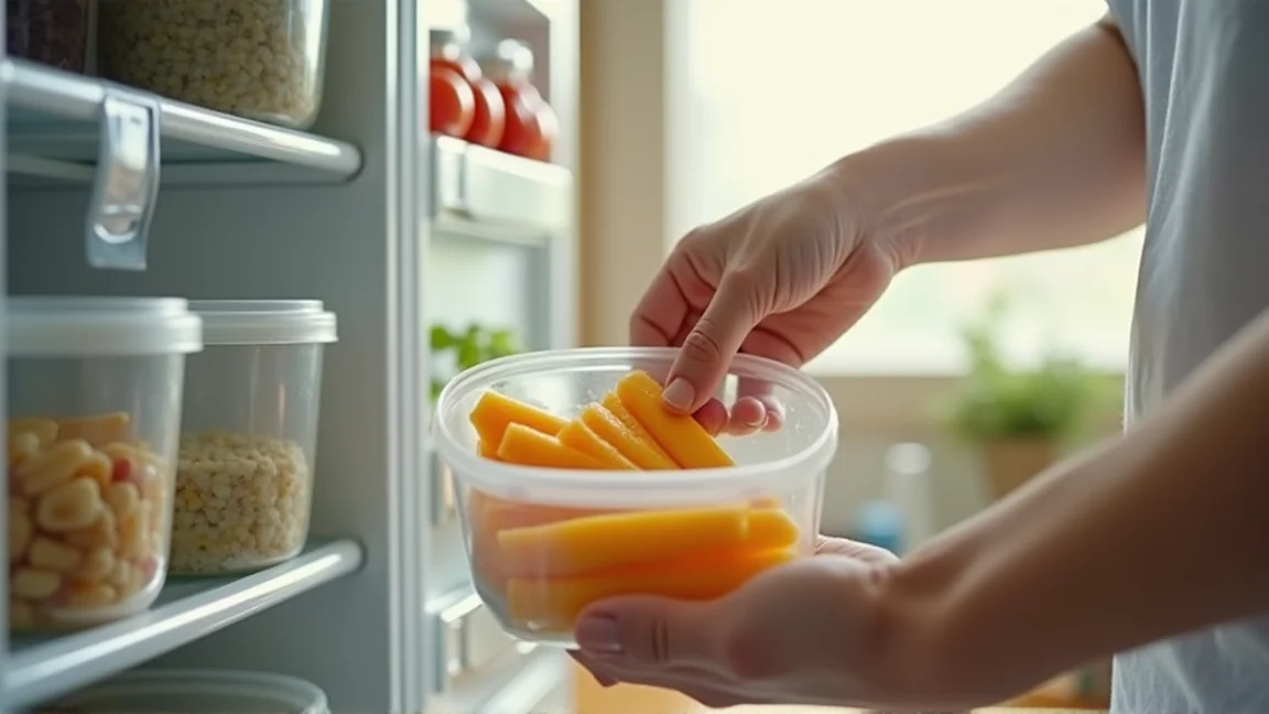 食品の鮮度を確認しながら整理する様子