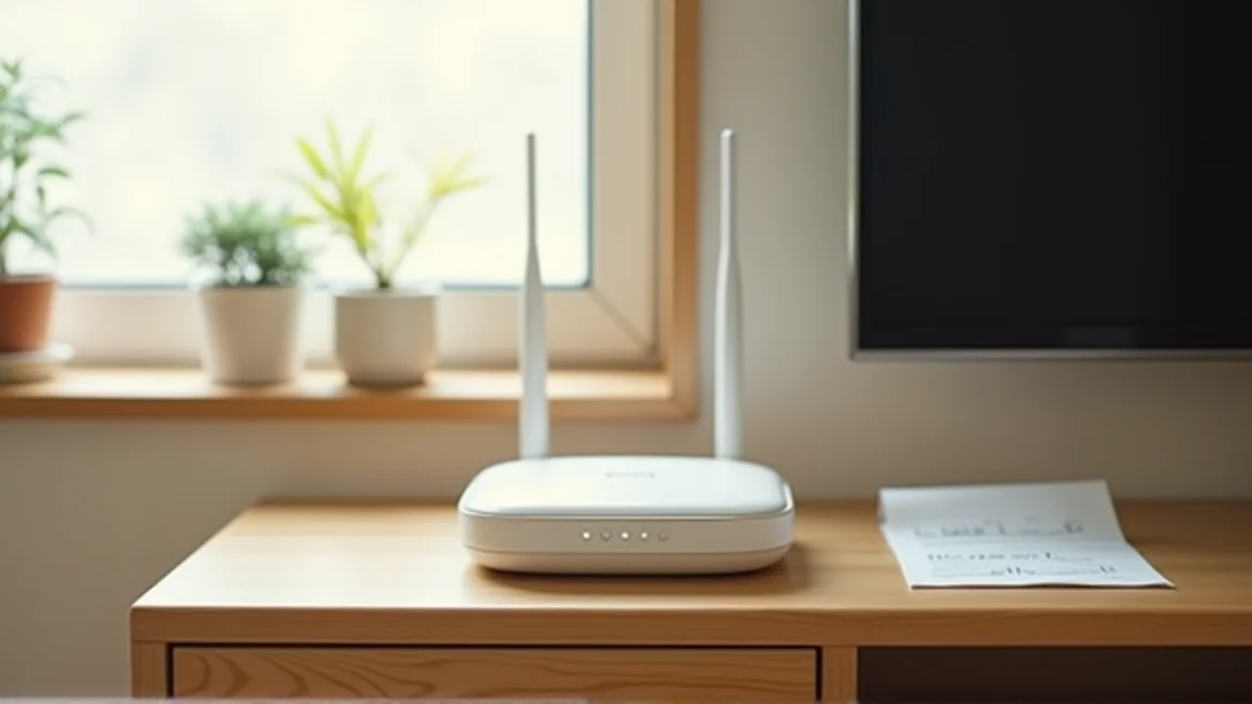 自宅のリビングに置かれたWi-Fiルーターと請求書