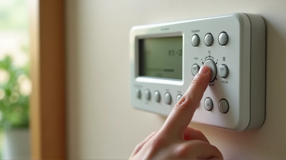 エアコンのリモコンを操作する手元