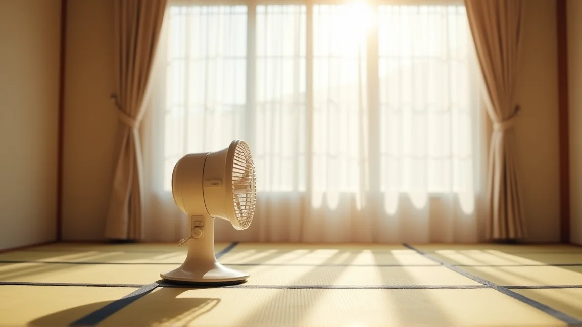 畳の部屋で扇風機を回して乾燥させている様子