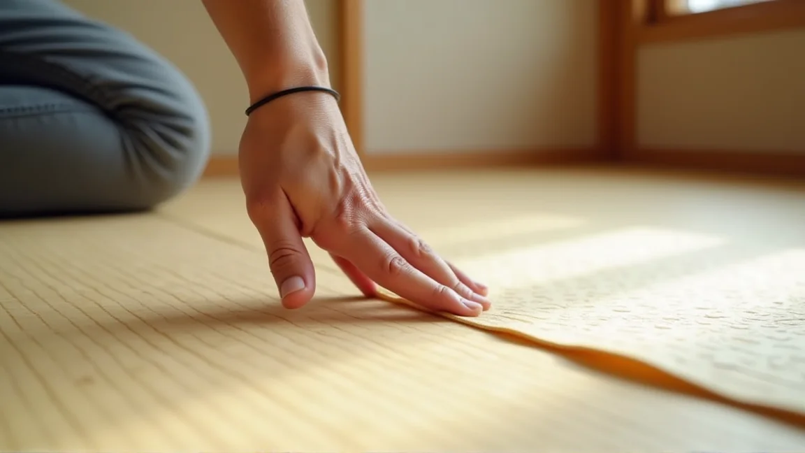 畳の隅を点検している人の手元