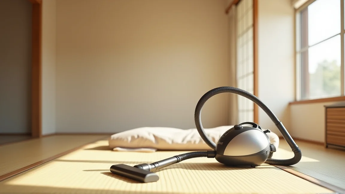 畳の部屋に掃除機と布団乾燥機が並んでいる様子