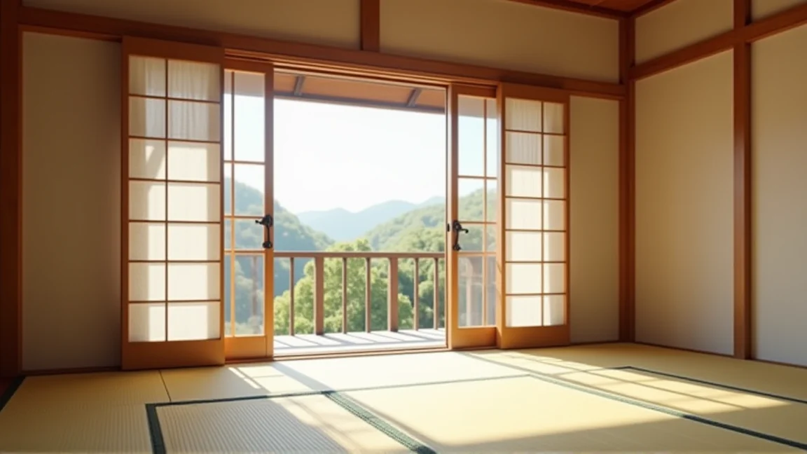 畳の部屋で換気のため窓を開けている様子