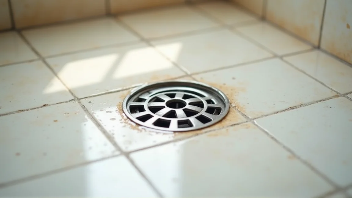 浴室の排水口を上から見たクローズアップ